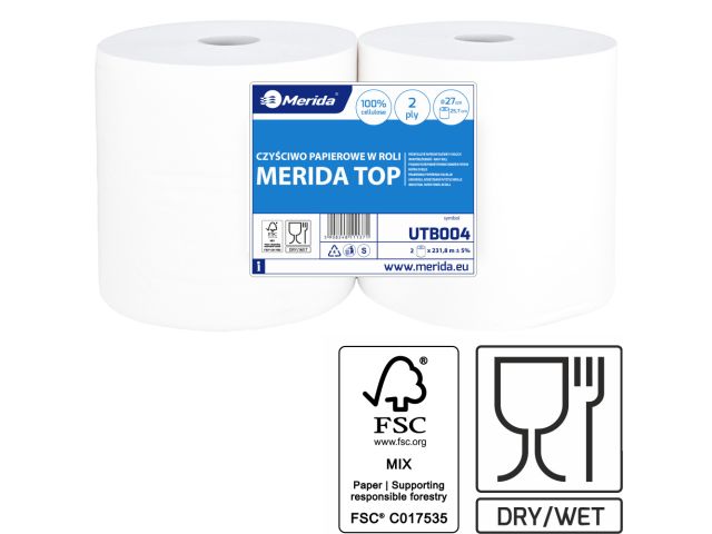 MERIDA TOP - industrial towels, white, 2 -ply, 100% cellulose, 231.8 m (2 pcs. / pack.)